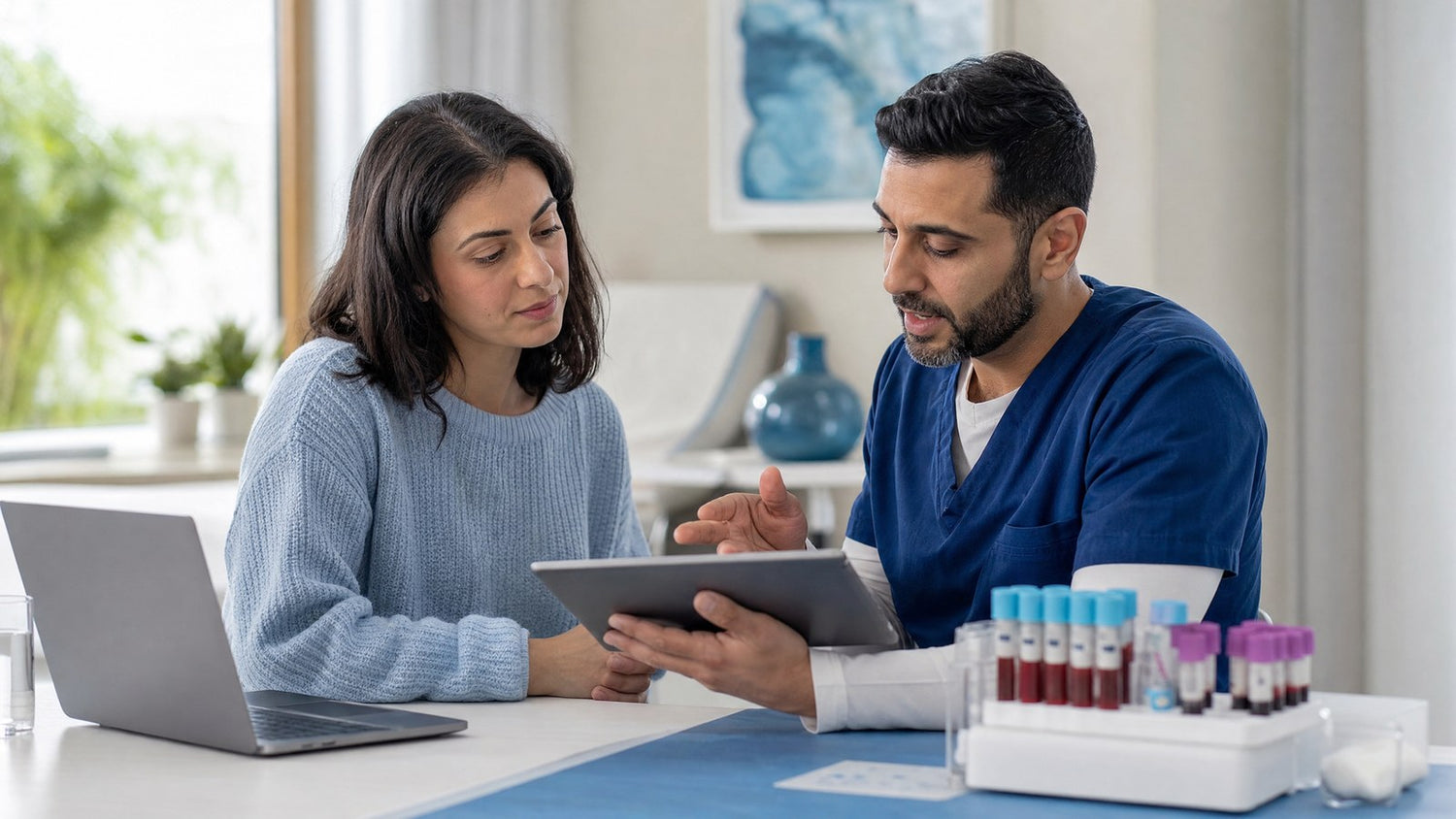 A professional taking a Calcium Blood Test sample in a clinical setting