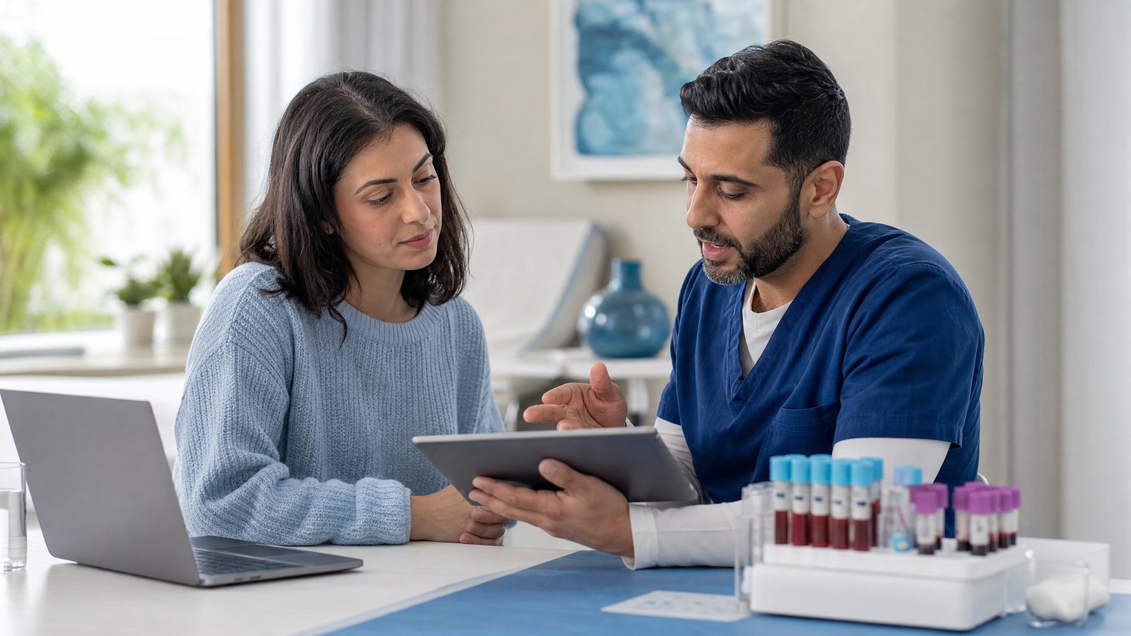 A professional taking a Calcium Blood Test sample in a clinical setting