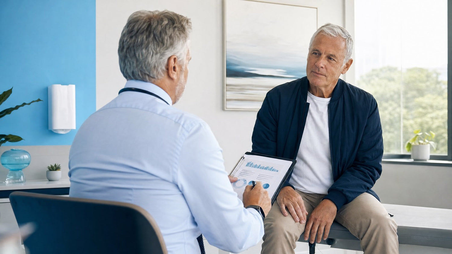 Essentials Male fertility test blood test kit with a man planning his future