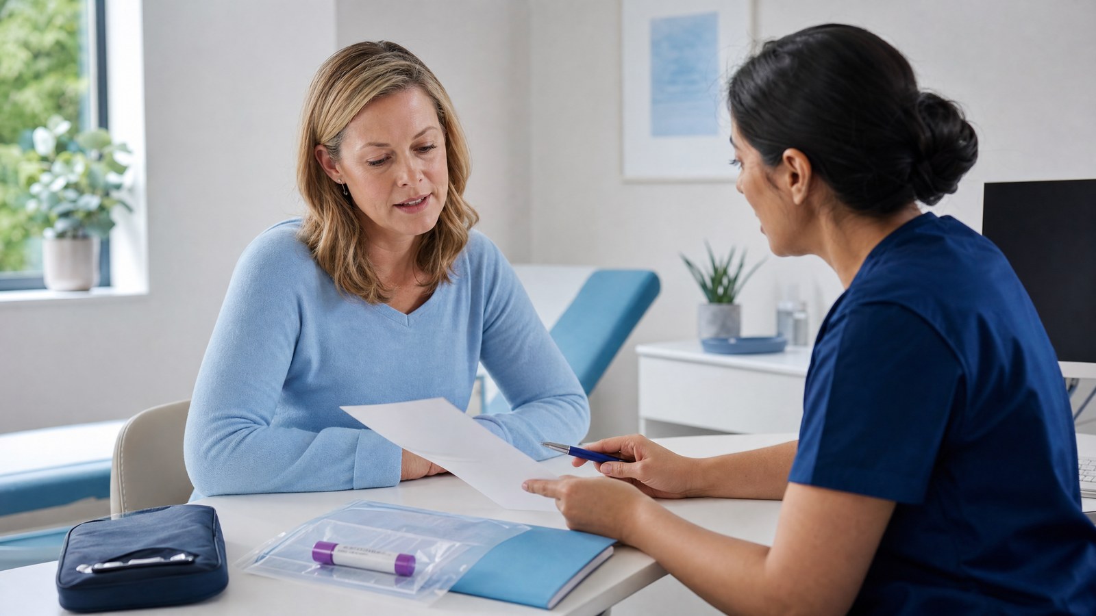 A couple discussing family planning with a healthcare professional, focusing on the Rubella IgG Blood Test