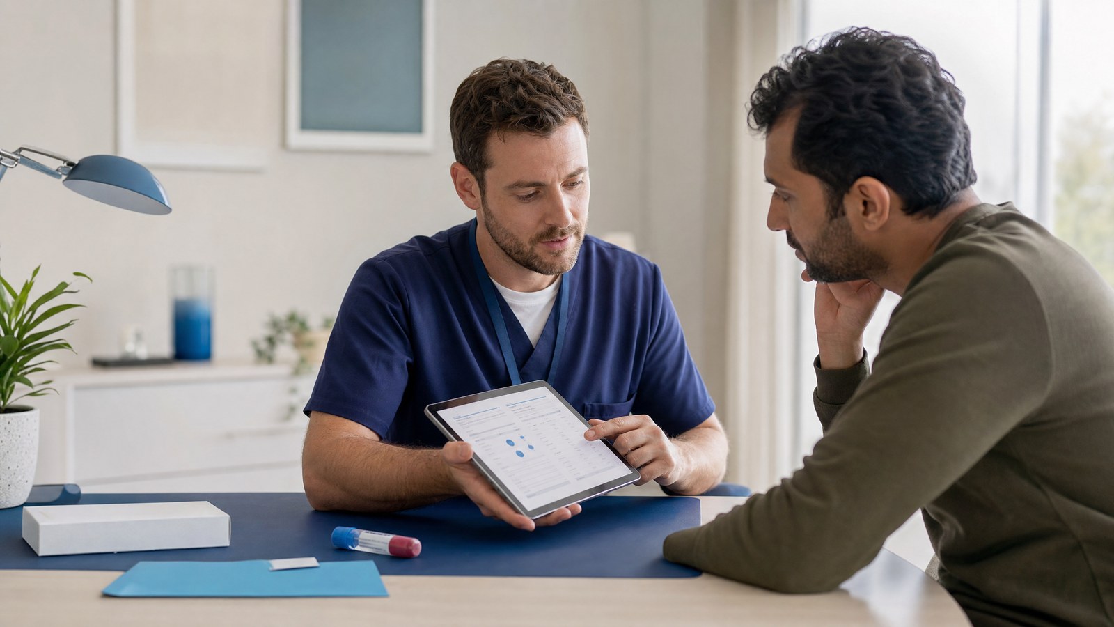 A healthcare professional reviewing results for a Rubella IgG Blood Test