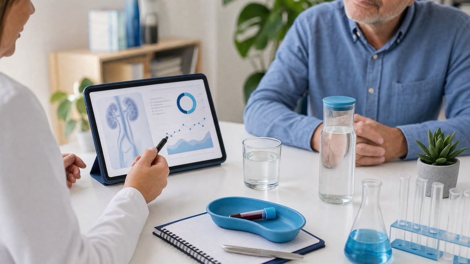 A person drinking water and eating a balanced meal, highlighting the connection between lifestyle and health
