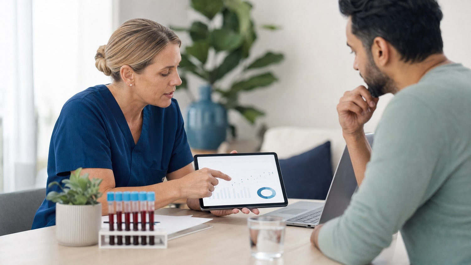 Person collecting a faecal sample for the Quantitative Faecal Immunochemical Test (qFIT) at home