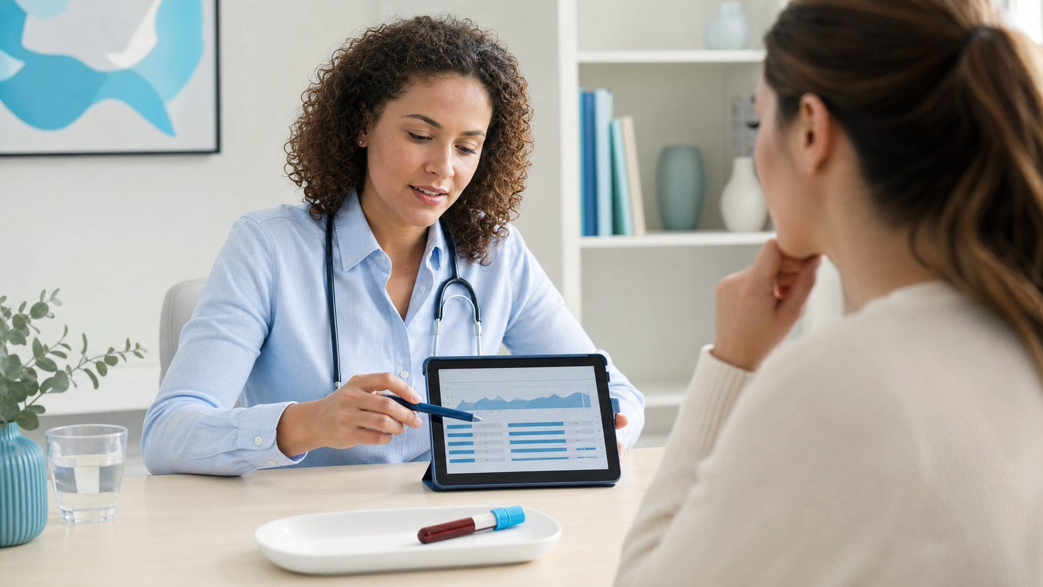 Free T3 Blood Test kit and thyroid gland illustration