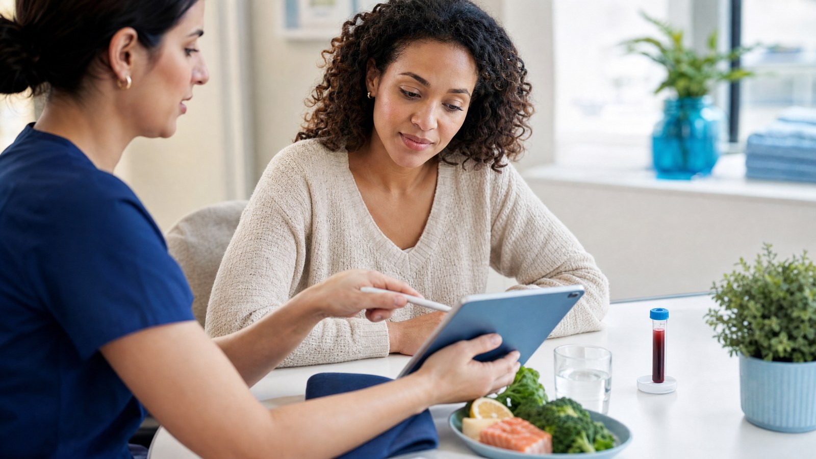 A person reviewing their Vitamin B12 blood test results with a healthcare professional