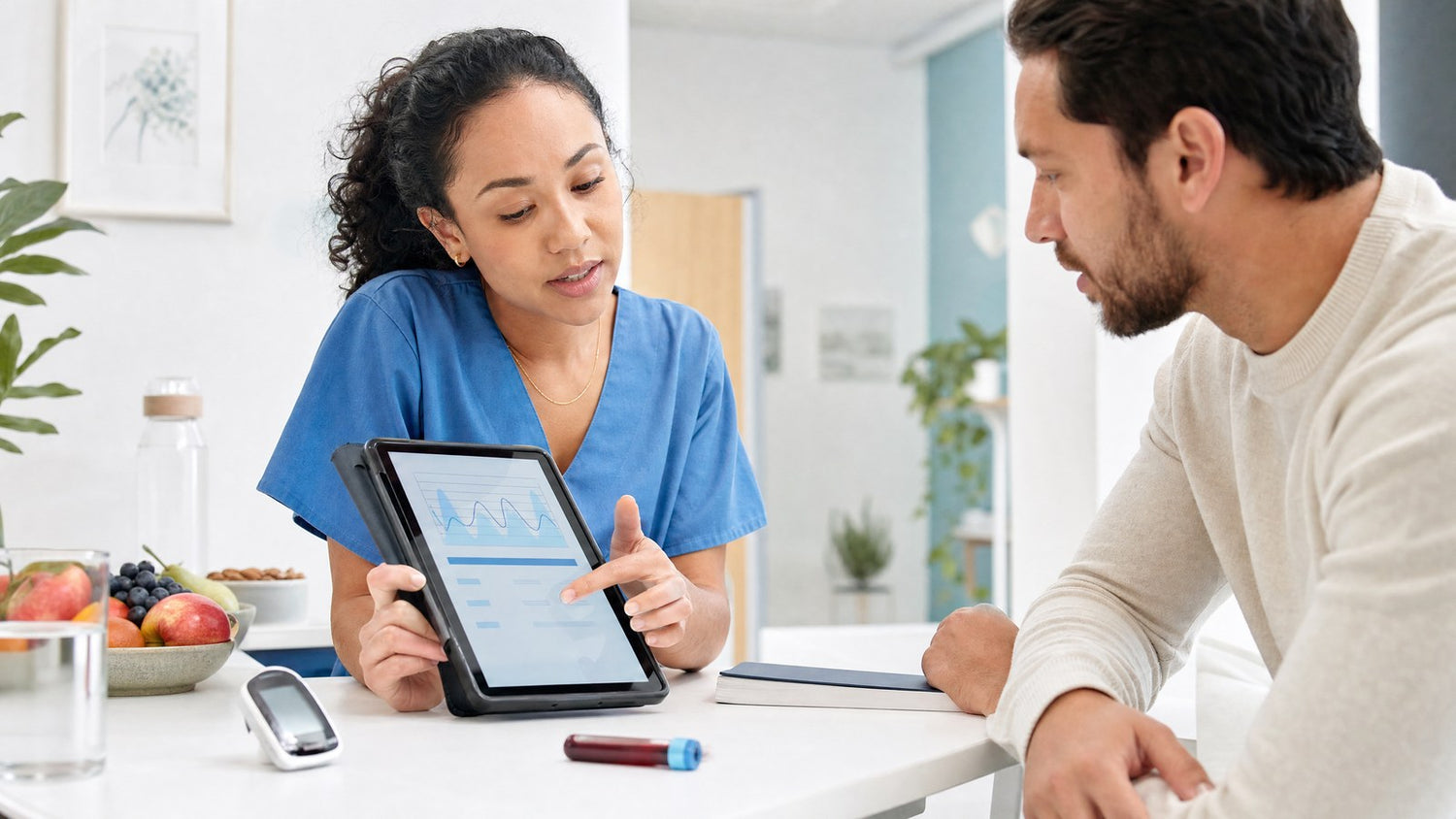 A person reviewing their Glucose Blood Test results on a digital device
