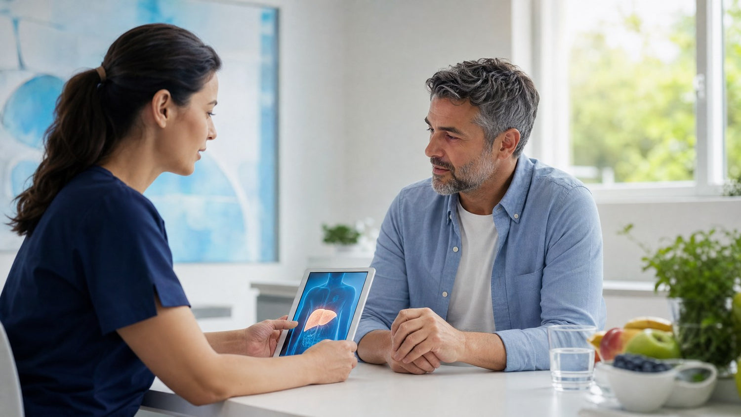 A person reviewing their Advanced Liver Function blood test results on a tablet