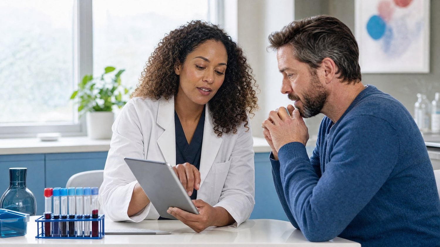 A healthcare professional discussing test results