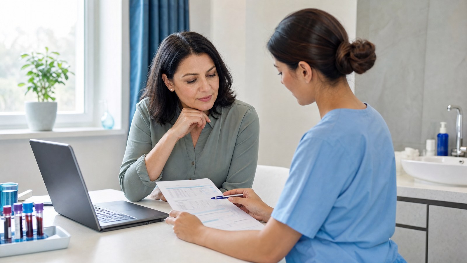 A healthcare professional discussing the importance of early detection using the Mineral Screen and Industrial Heavy Metal…
