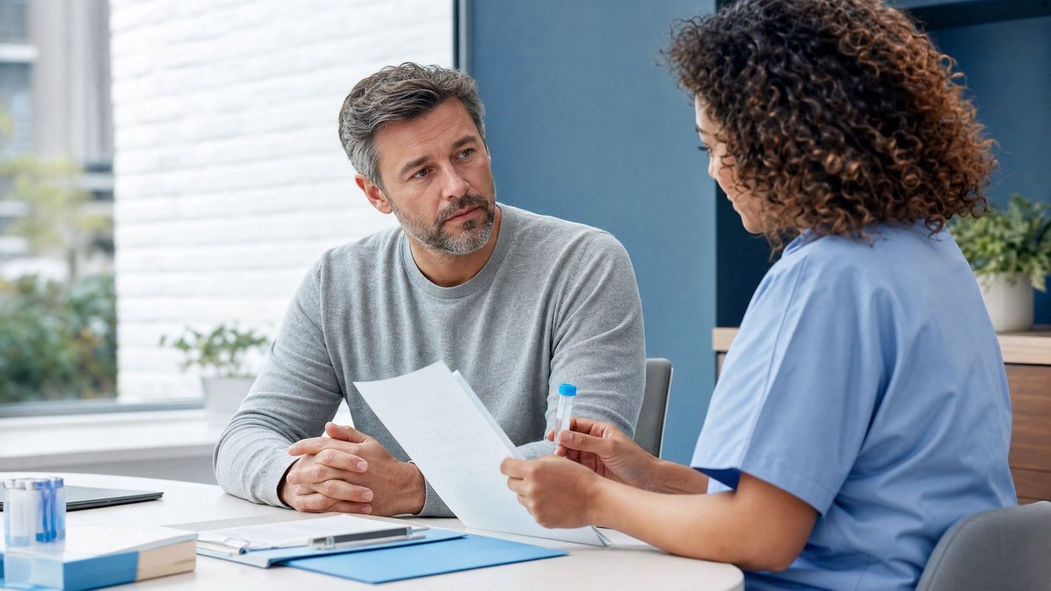Healthcare professional conducting an HIV blood test in a UK clinic