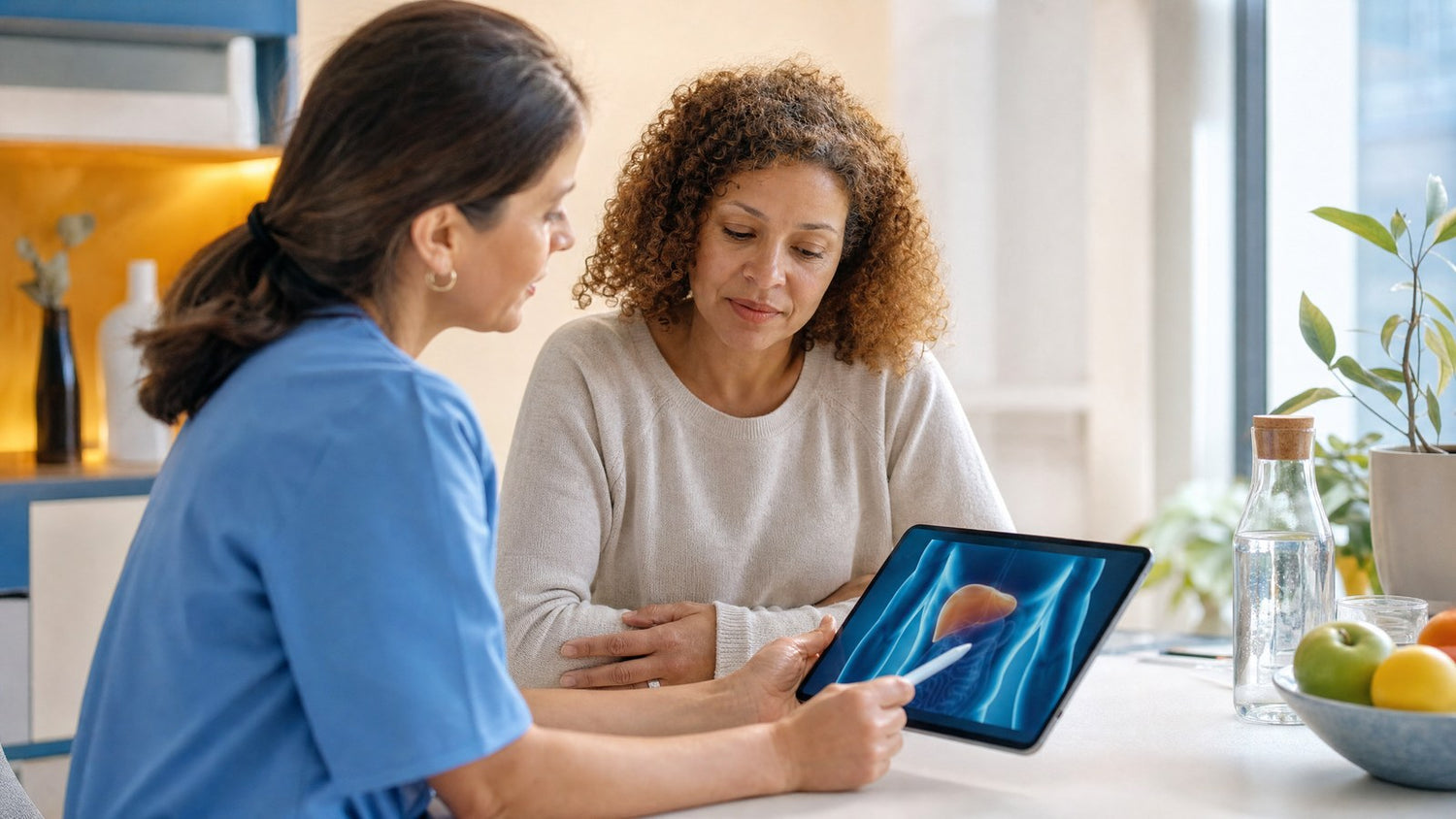 A doctor discussing the importance of early detection and the Alphafetoprotein (AFP) Blood Test with a patient
