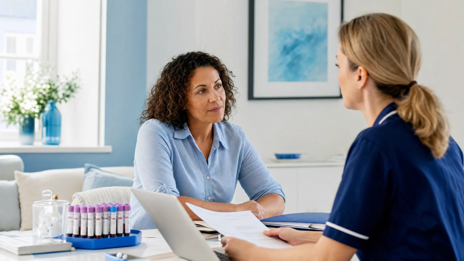A woman looking thoughtfully at a pregnancy test, contemplating the importance of early detection.
