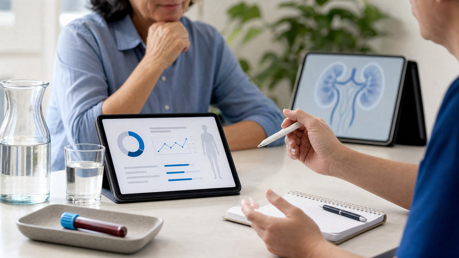 Person reviewing personalised Potassium Blood Test report with healthcare professional