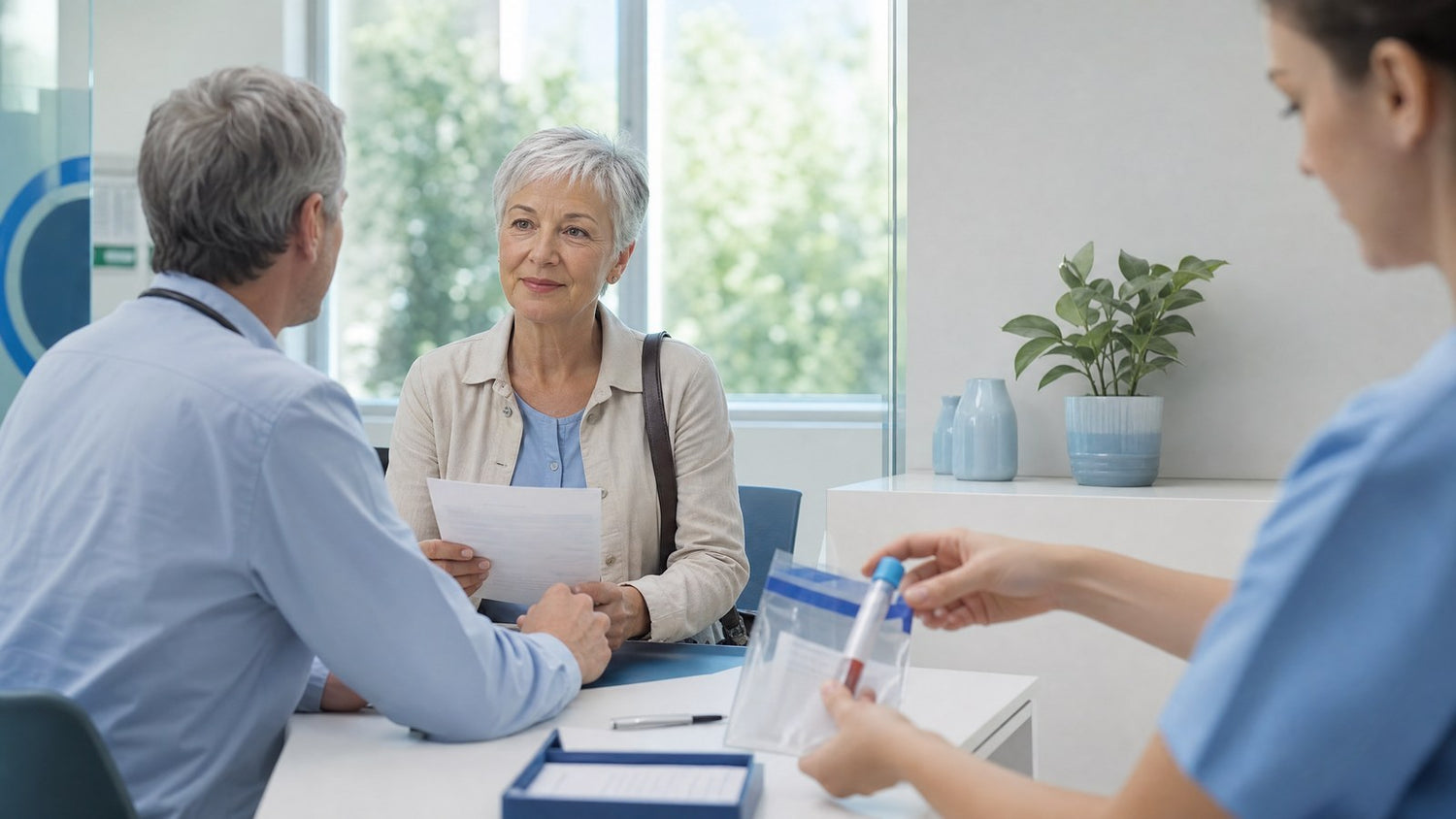 A person confidently reviewing their health information, including the results of a Rubella IgG Blood Test