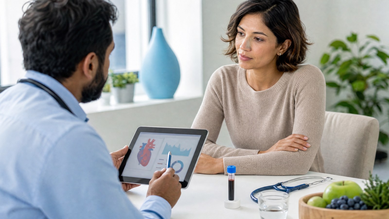 A person reviewing their Apolipoprotein A1 (Apo A1) Blood Test results with a healthcare professional.