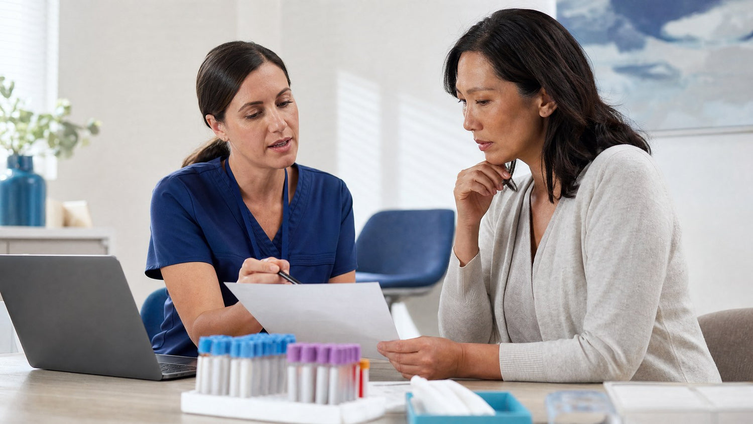 A detailed view of a blood sample being analysed for the Tumour Markers Female Blood Test.