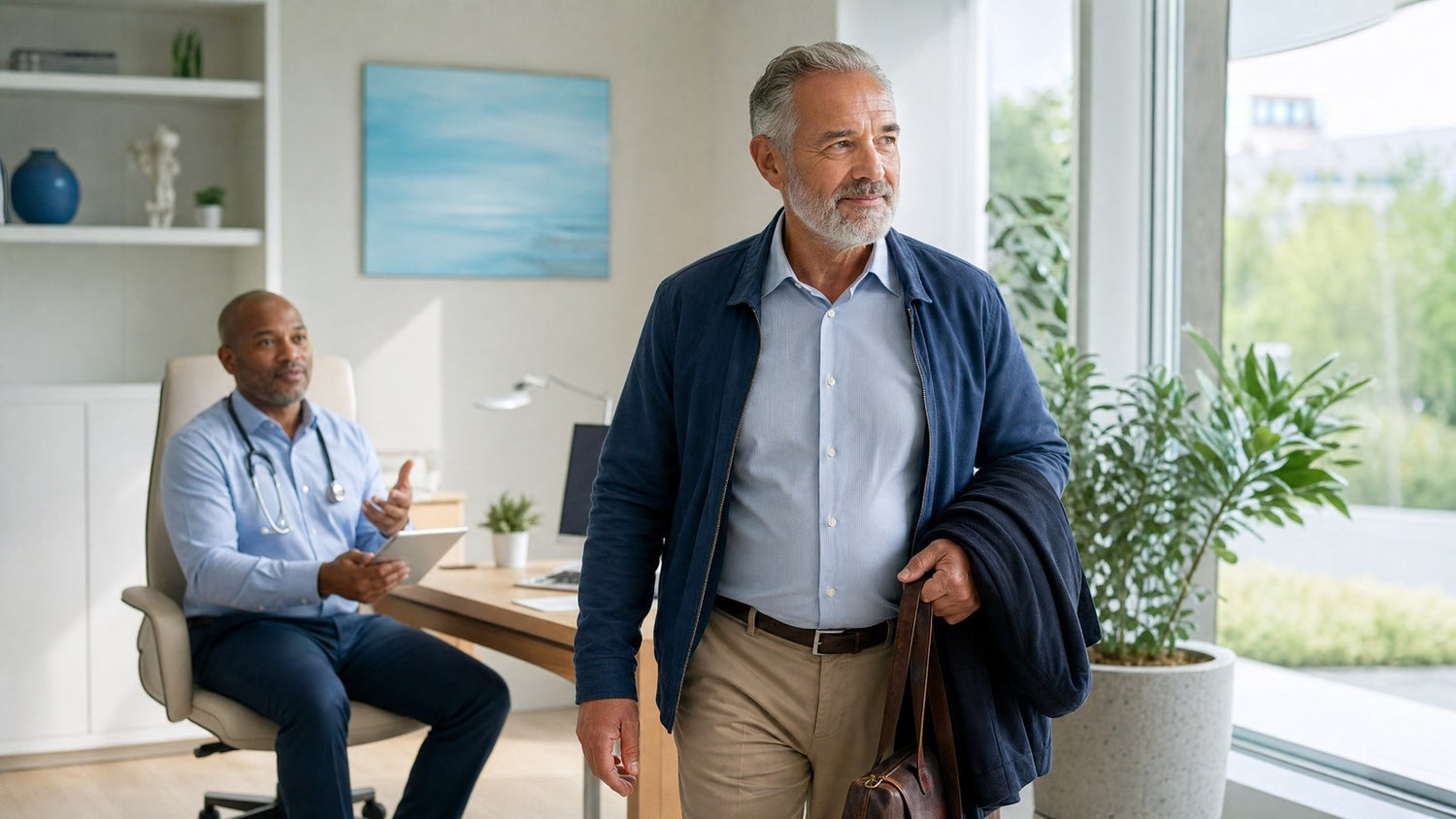 Confident man reviewing Male hormone Blood Test results at home