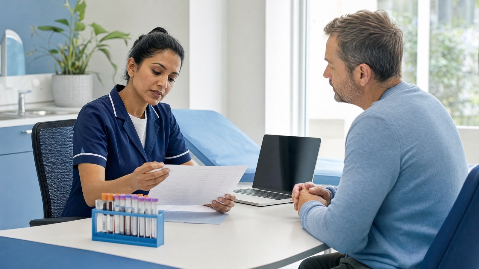Healthcare professional discussing GI Monitor (CA 19-9) Blood Test with a patient