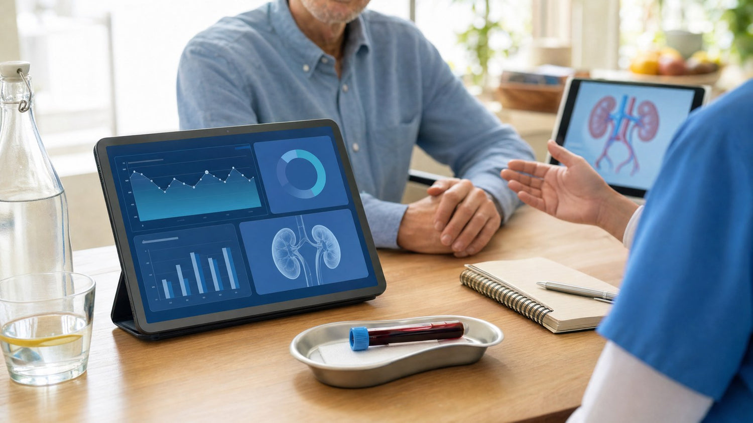Patient reviewing personalised health data on a tablet