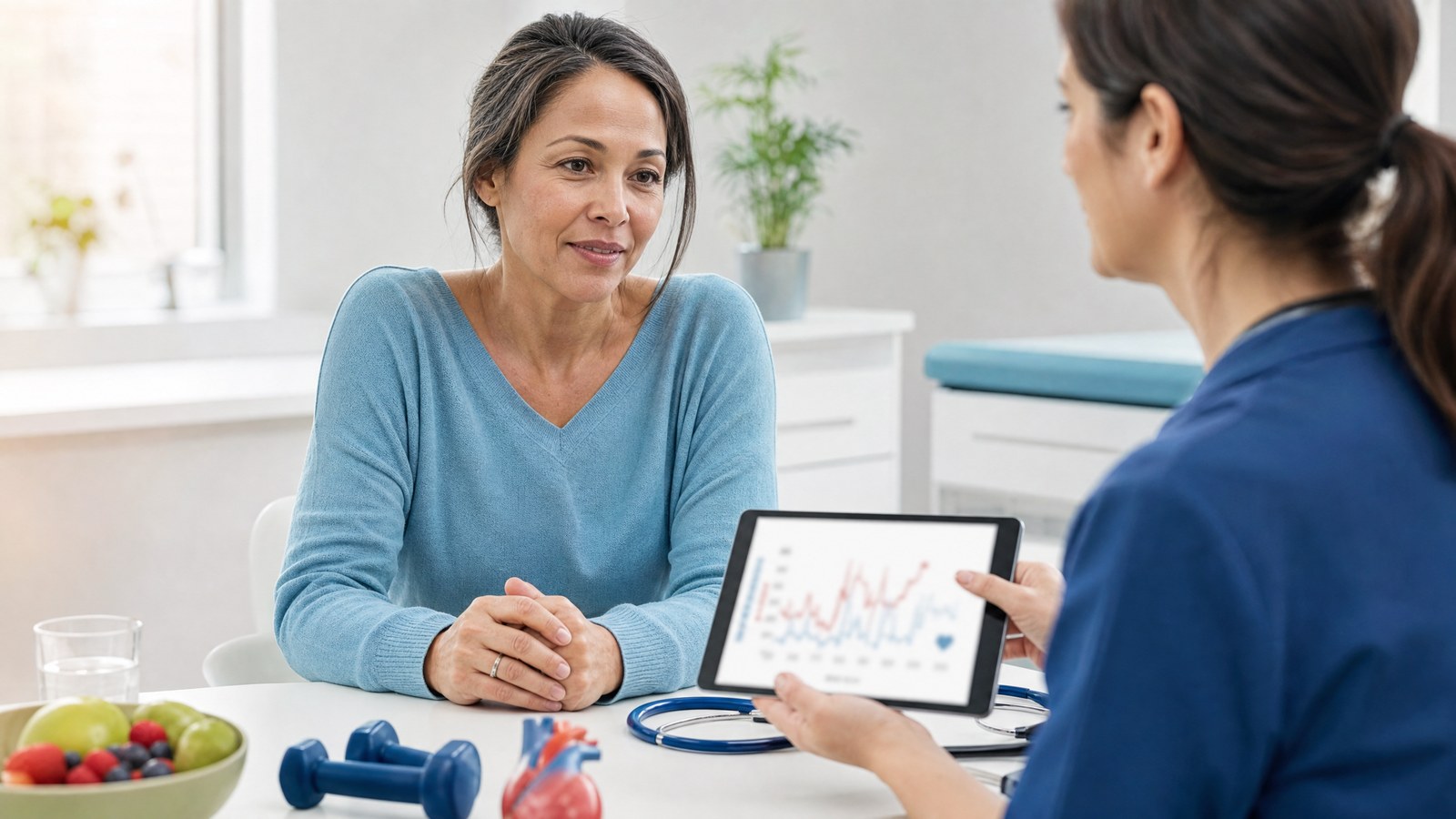 Oestradiol Blood Test kit with healthcare professional reviewing results