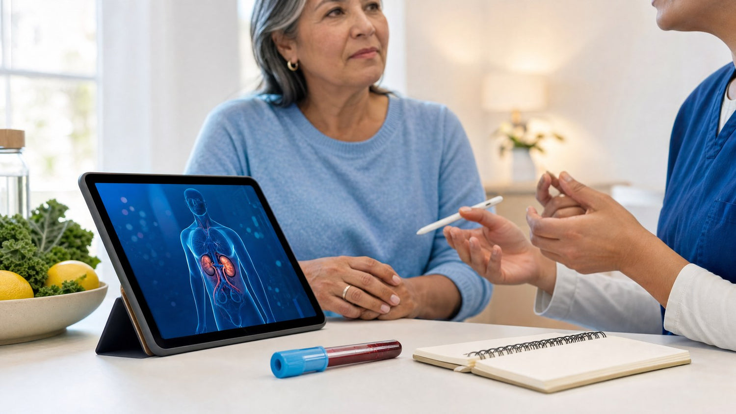 Person reviewing personalised Advanced Kidney (Renal) Function blood test report