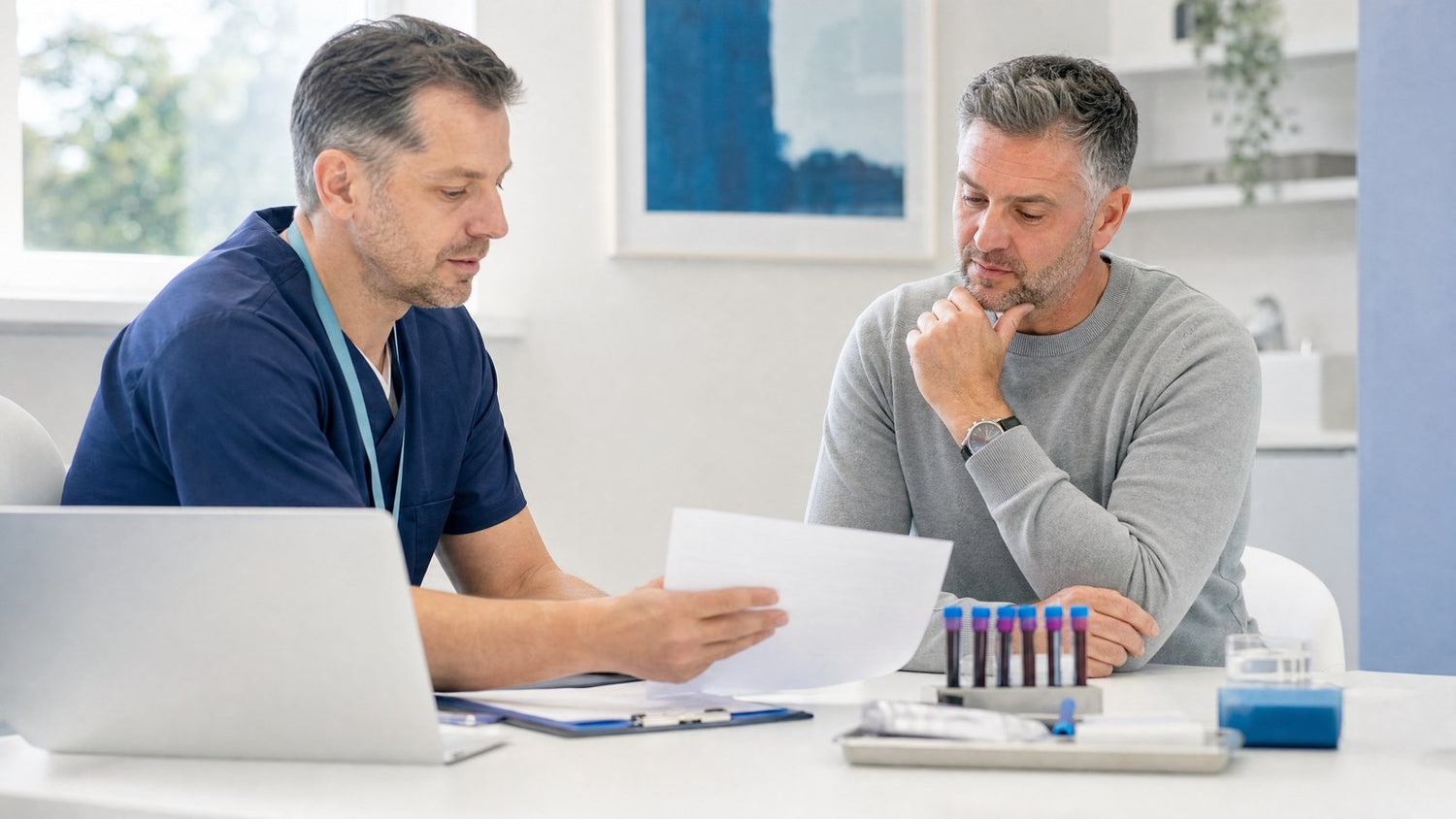 Healthcare professional discussing the Ultimate Prostate Check blood test