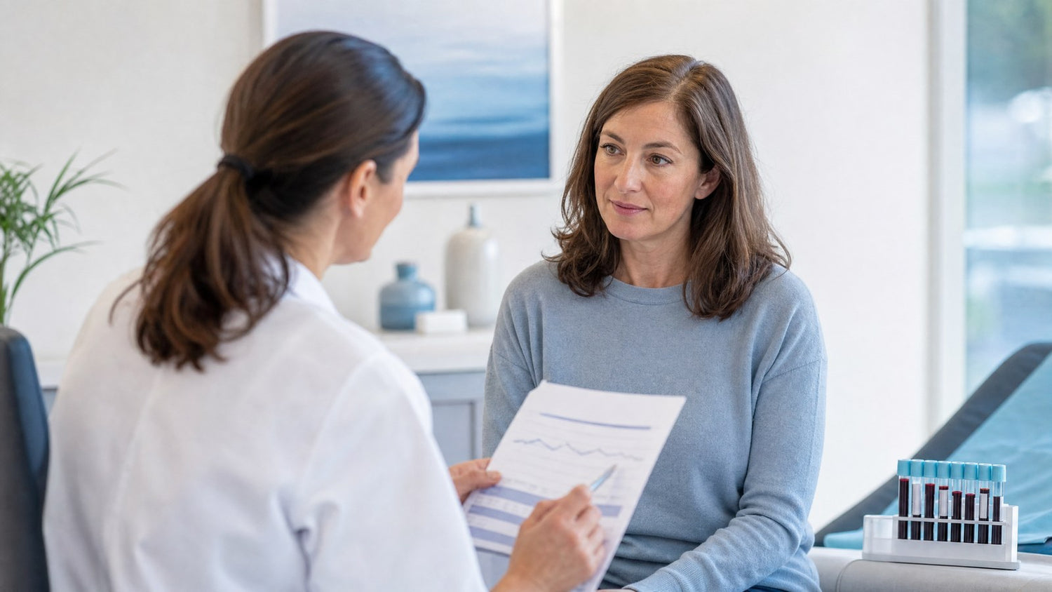 A patient discussing their T3 blood test results with a healthcare professional.