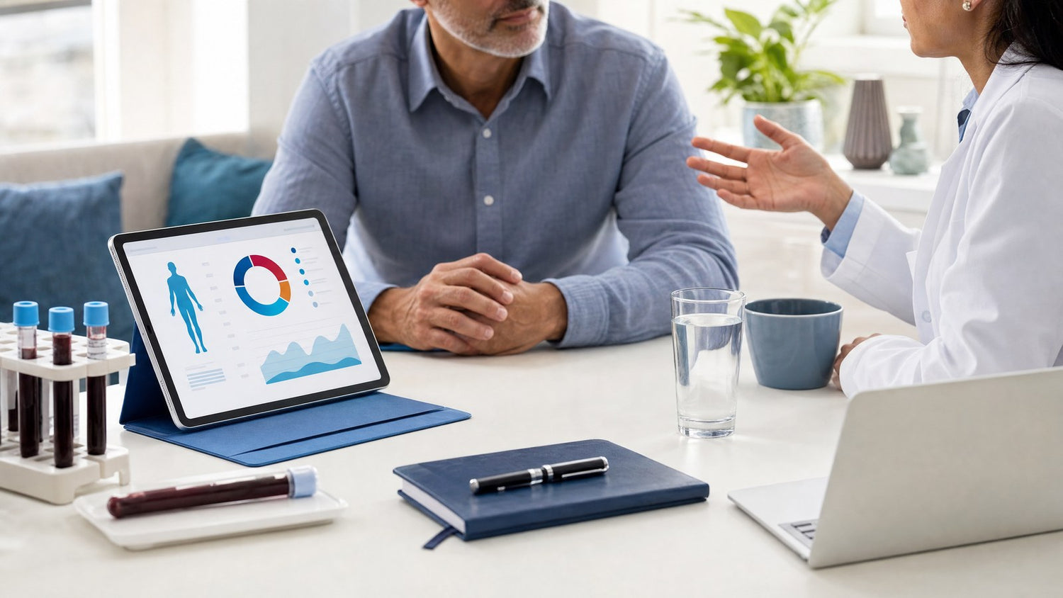 A person reviewing their personalised health insights from an ABO Type (Blood Grouping) Blood Test on a tablet