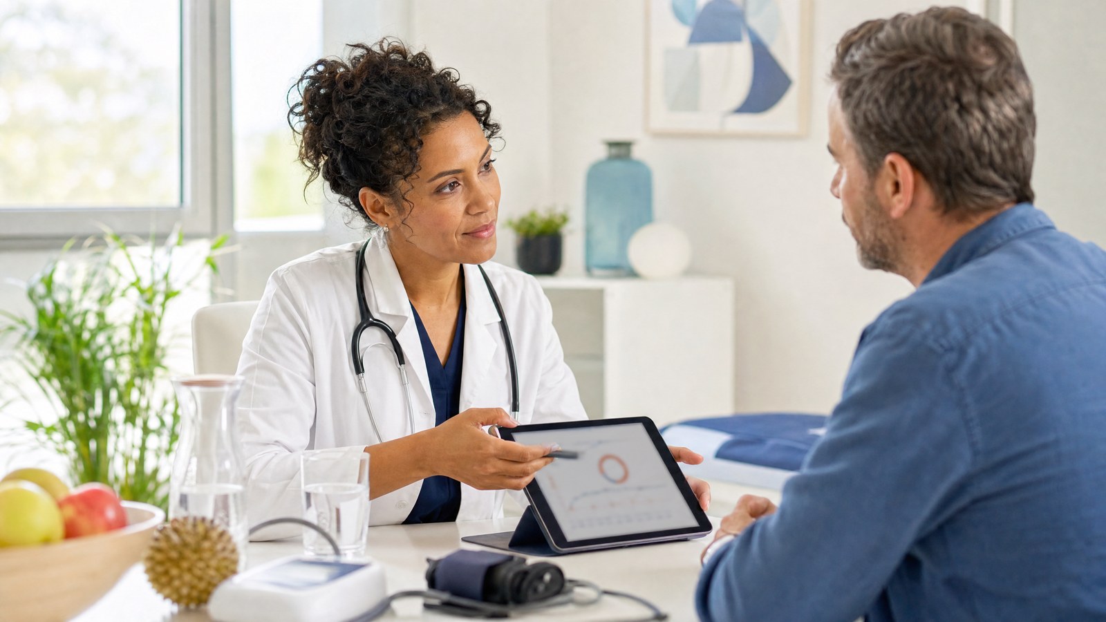 A person reviewing their Apolipoprotein B (Apo B) blood test results on a tablet