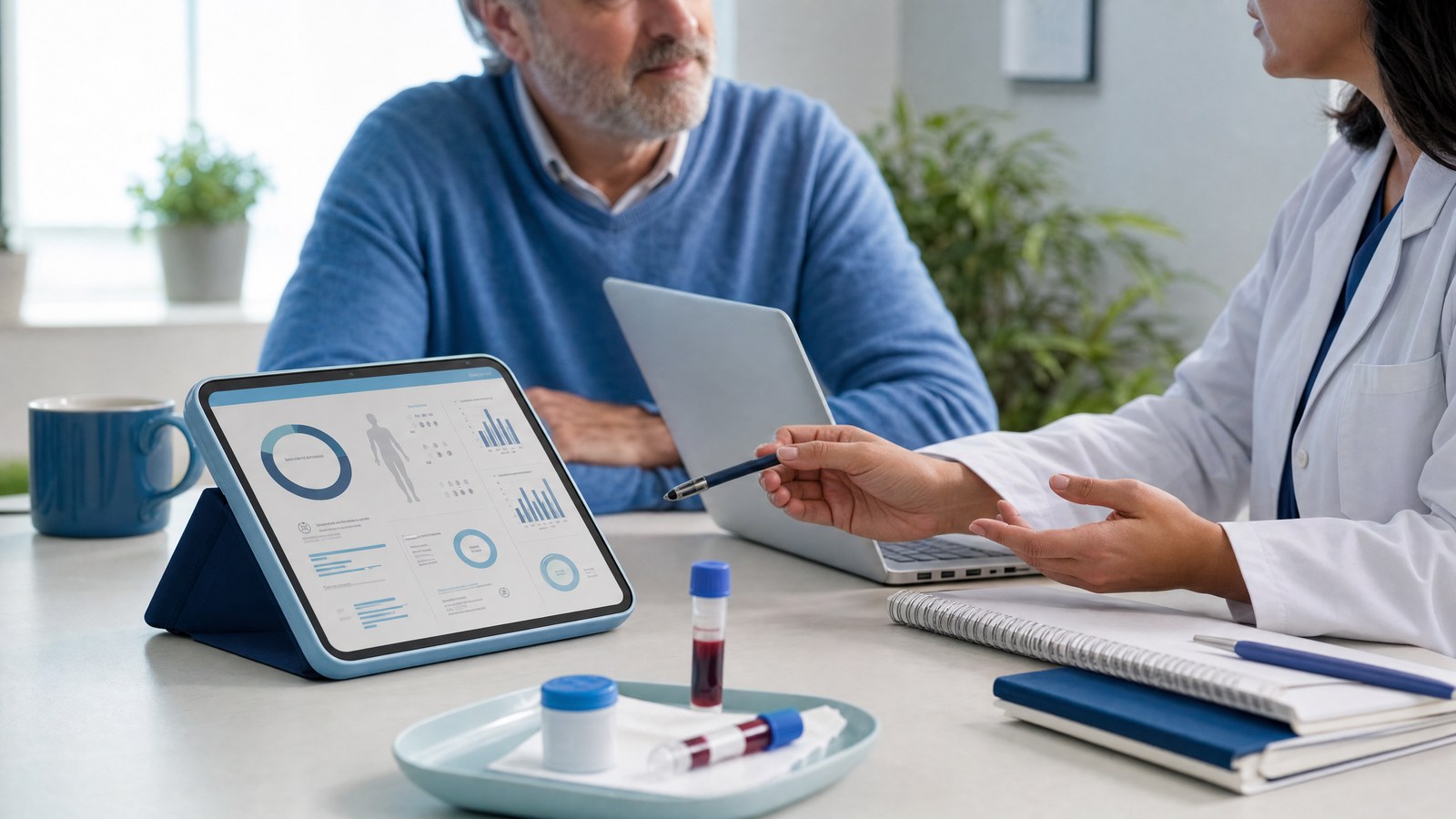 Person analysing Quantitative Faecal Immunochemical Test (qFIT) results at home