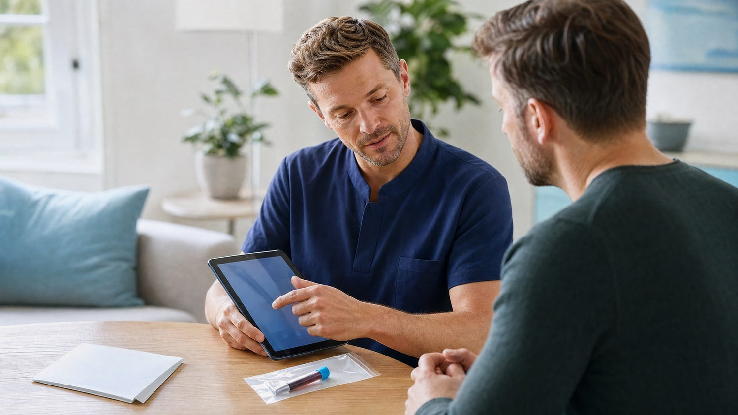 A healthcare professional reviewing Cytomegalovirus (IgM) Blood Test results in a clinical setting