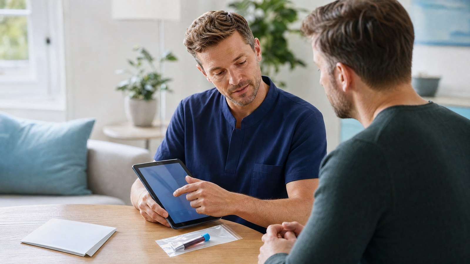 A healthcare professional reviewing Cytomegalovirus (IgM) Blood Test results in a clinical setting