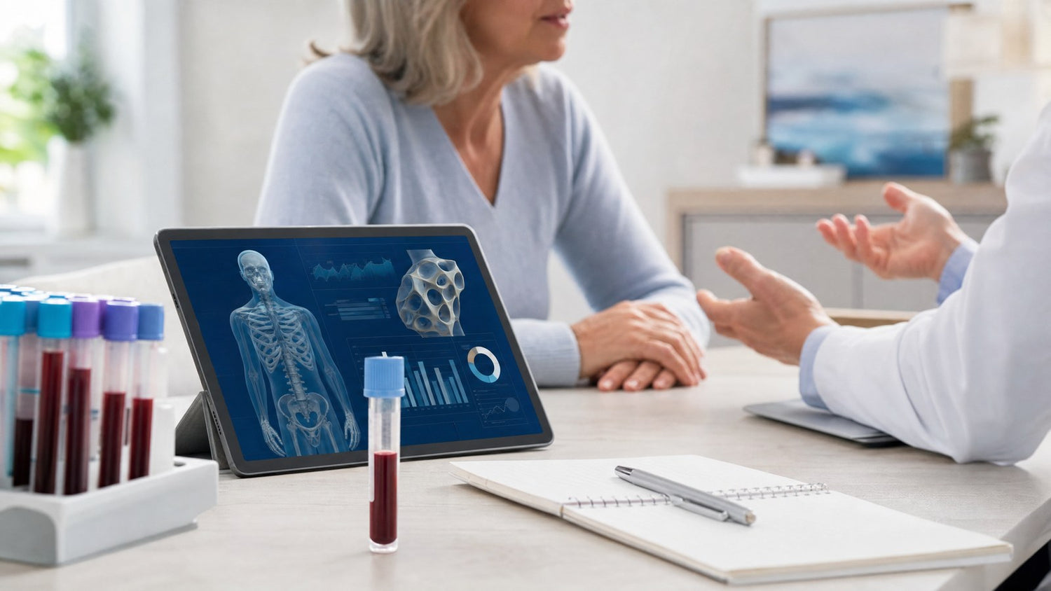 Bone Markers Blood Test kit with bone health illustrations