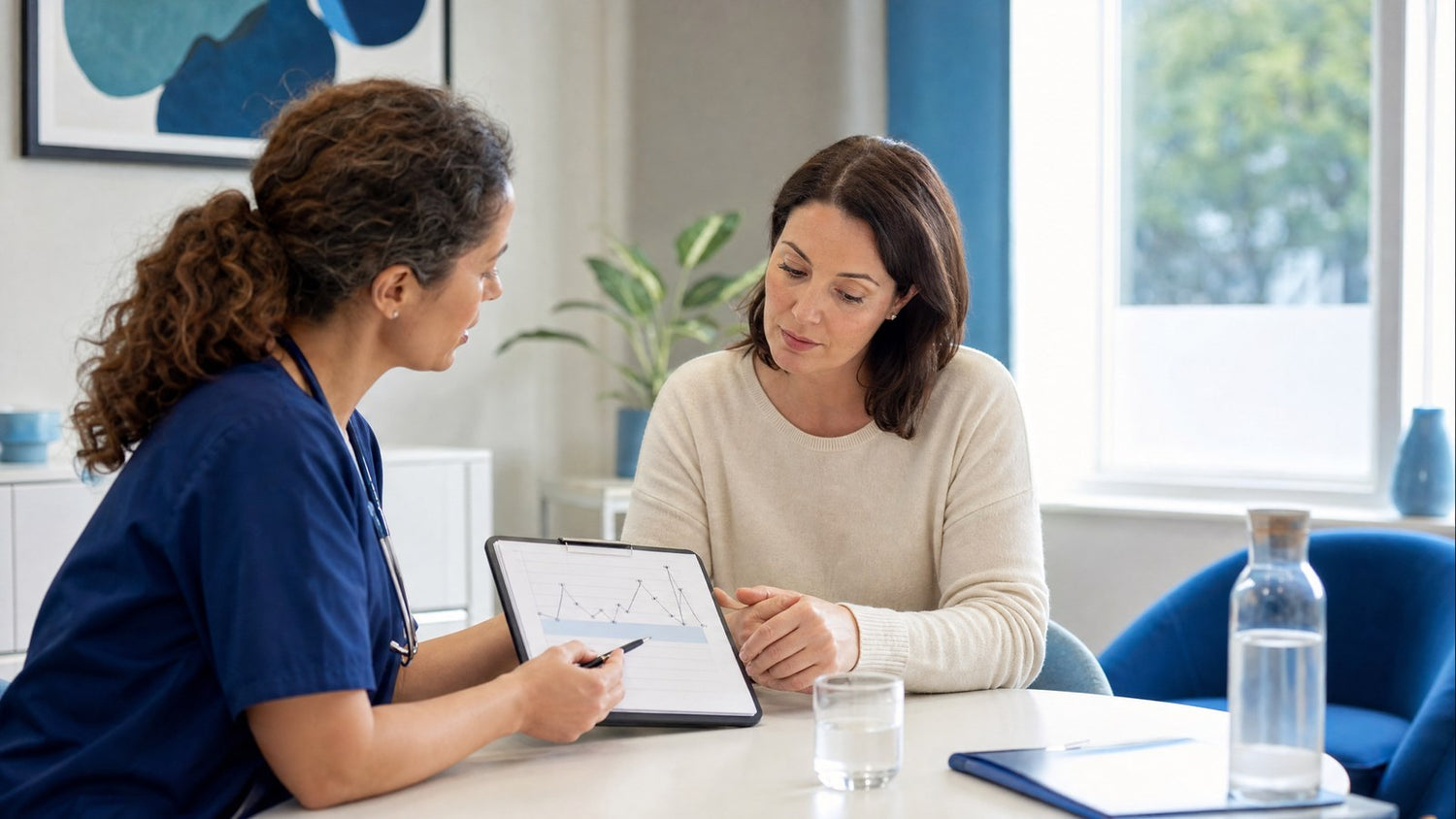 Doctor reviewing thyroid function blood test results with patient