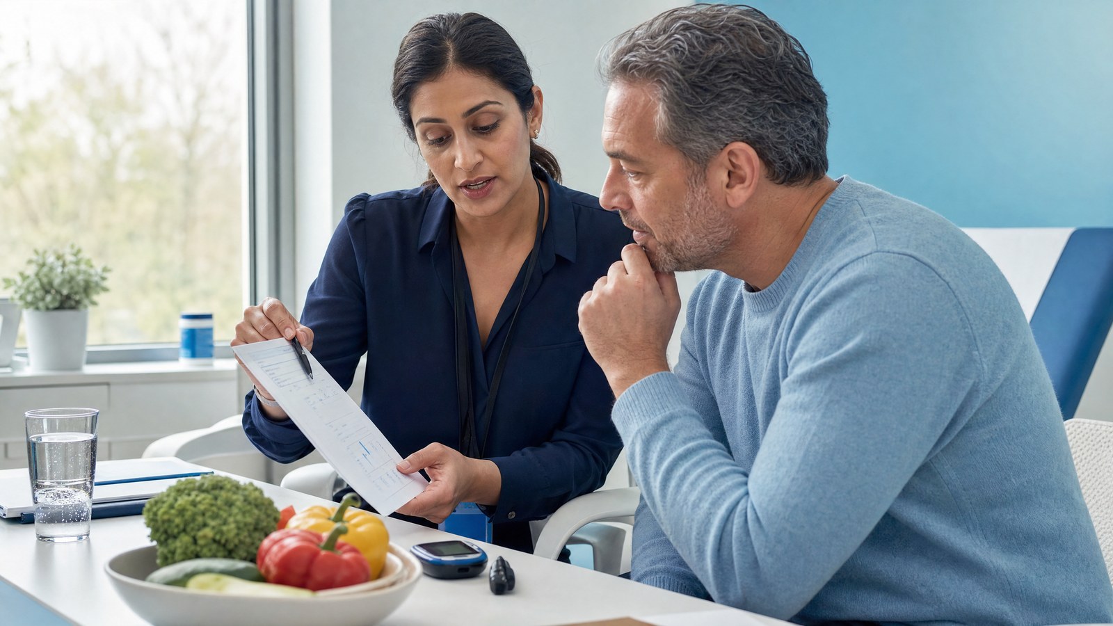 A healthcare professional discussing the benefits of early detection with a patient