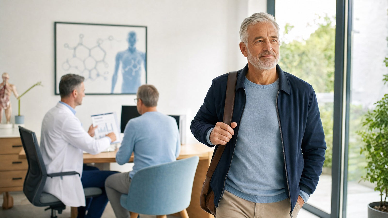 Man empowered reviewing Testosterone Replacement Therapy (TRT) Blood Test results from Clinilabs