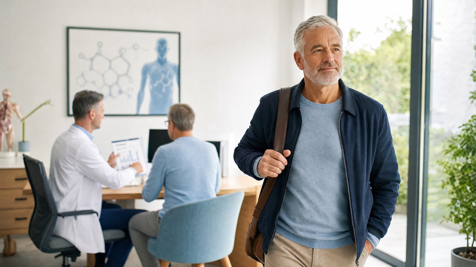 Man empowered reviewing Testosterone Replacement Therapy (TRT) Blood Test results from Clinilabs