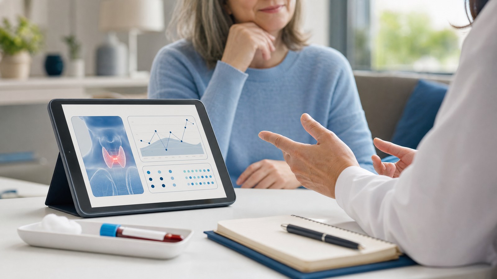 A person reviewing their personalised Advanced Thyroid Function blood test report.