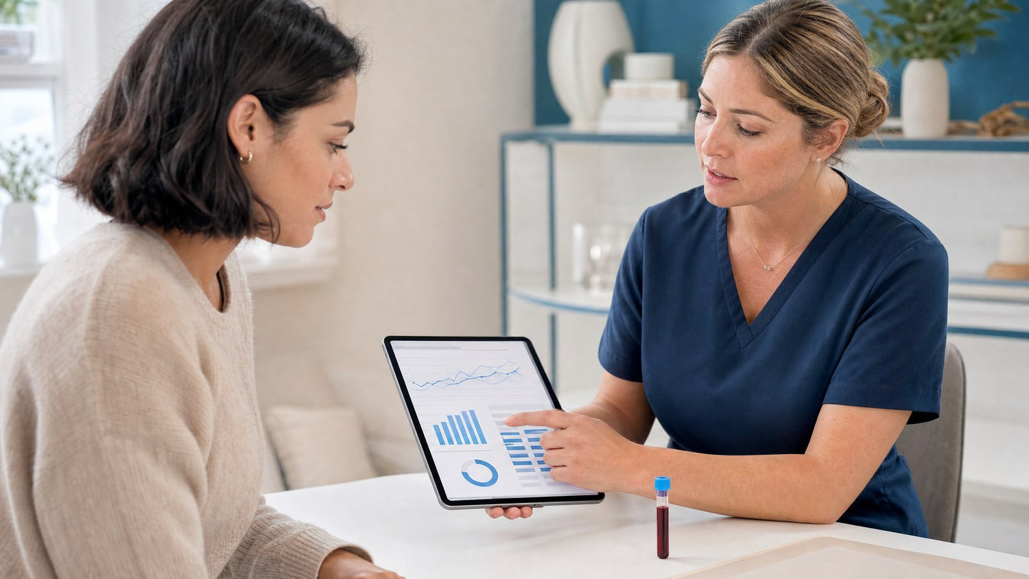 Ultimate Female Fertility blood test kit with fertility-related medical icons