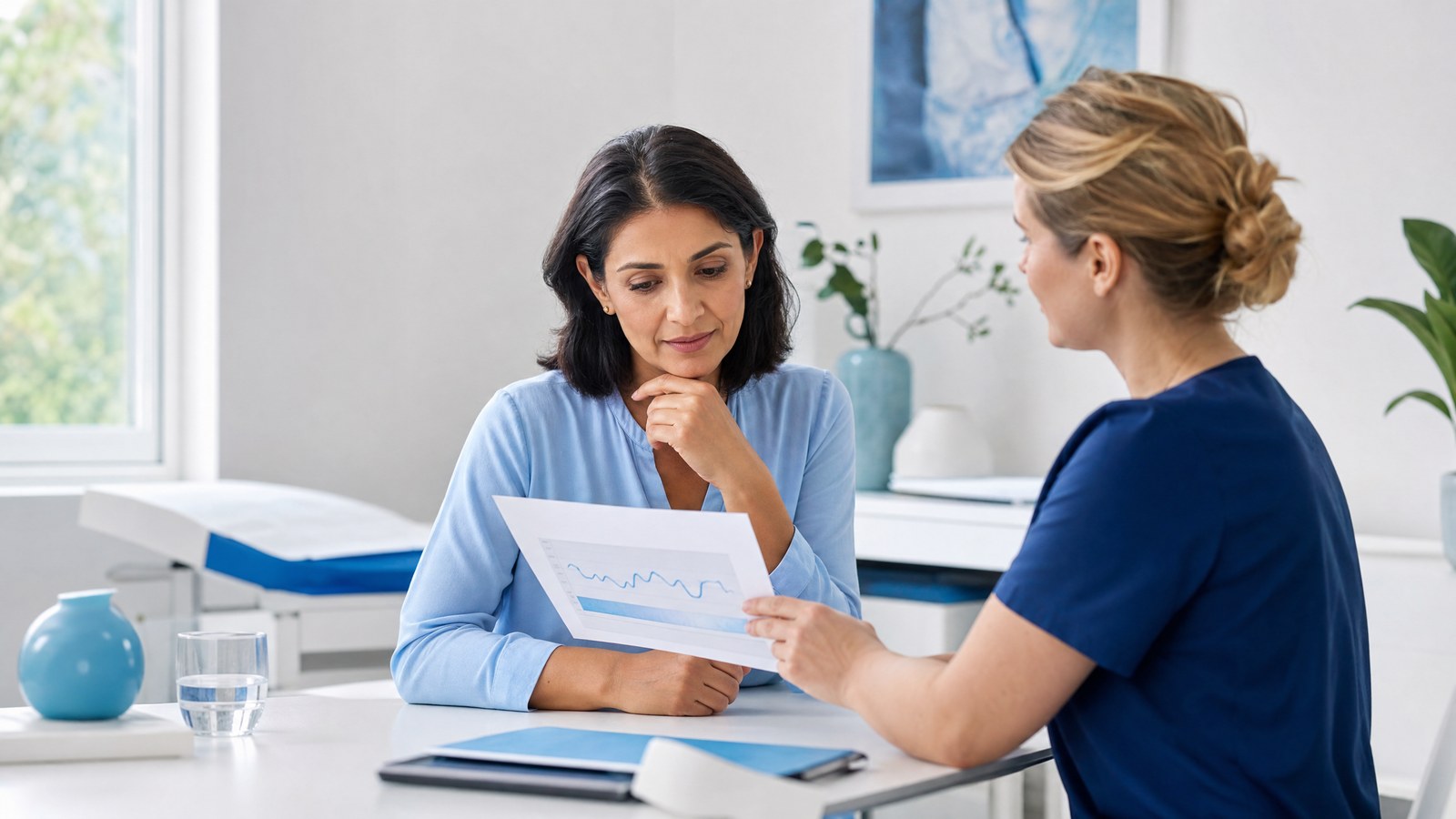 Healthcare professional discussing TSH blood test results with a patient