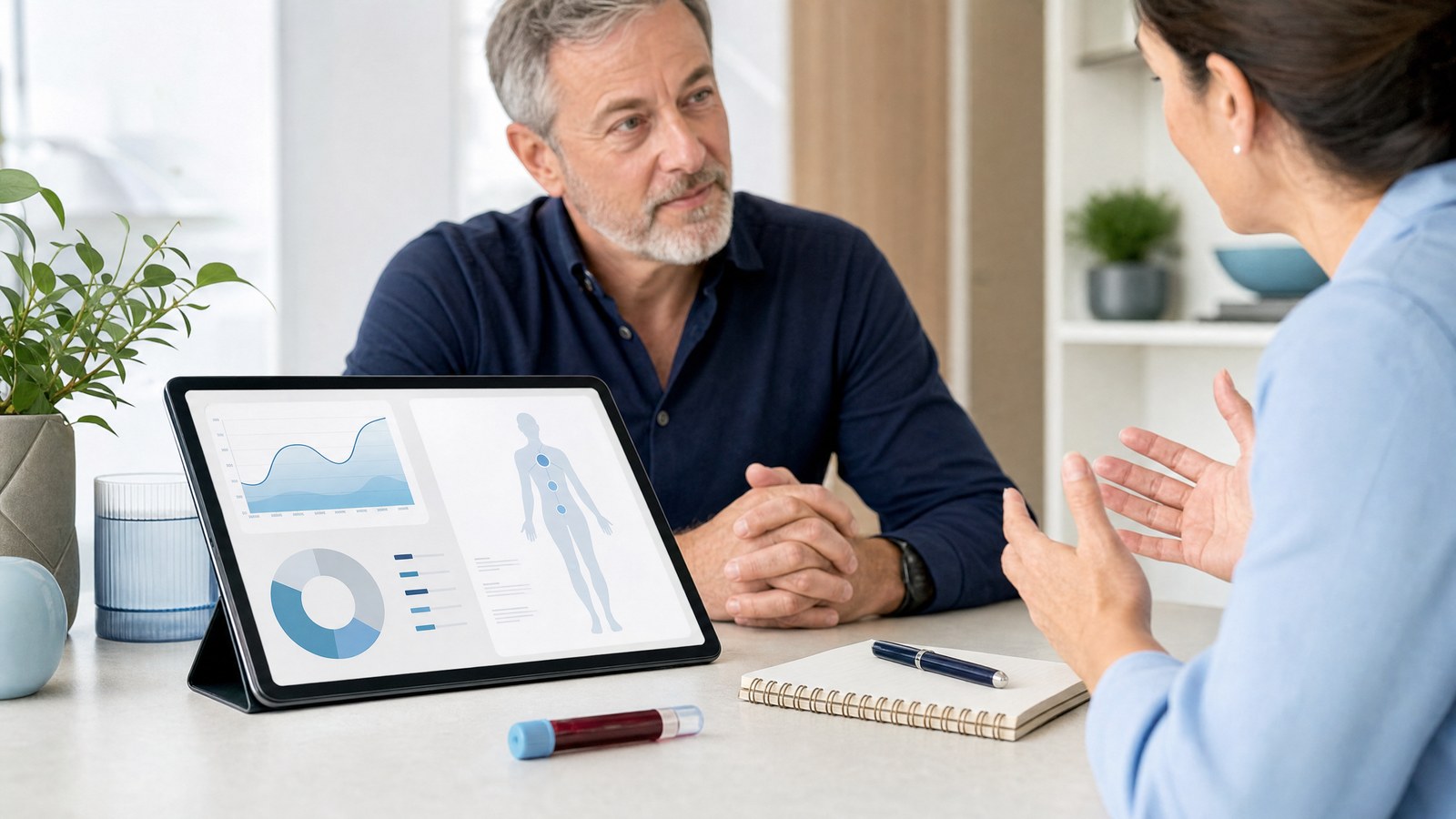 A person reviewing their personalised health data on a tablet.