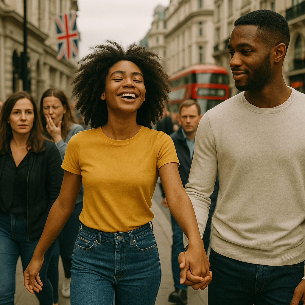 Woman walking through london street