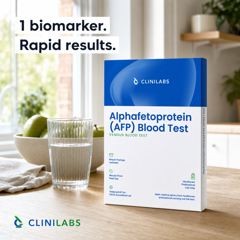 Alphafetoprotein (AFP) Blood Test kit on a kitchen table