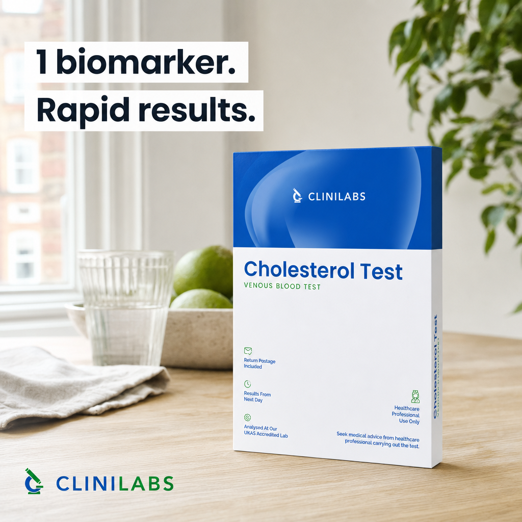 Cholesterol Test kit on a kitchen table