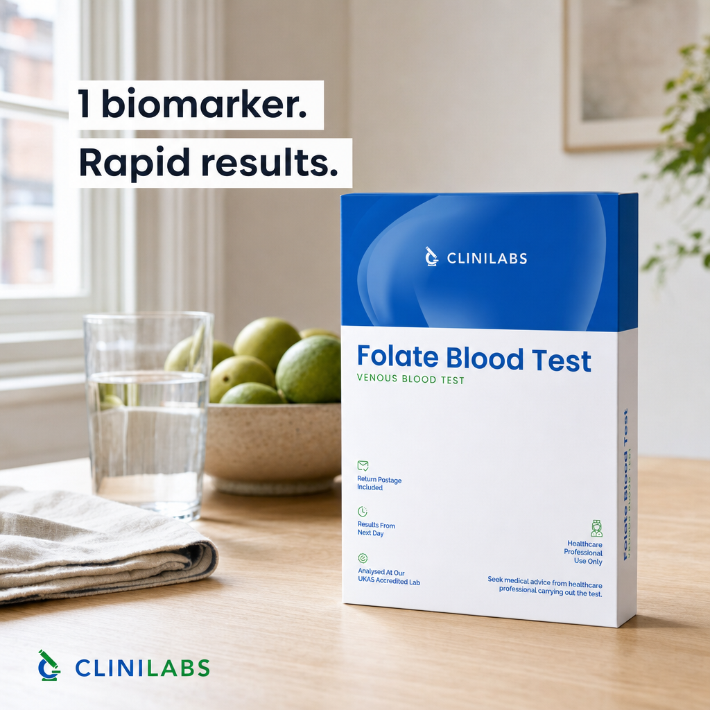 Folate Blood Test kit on a kitchen table