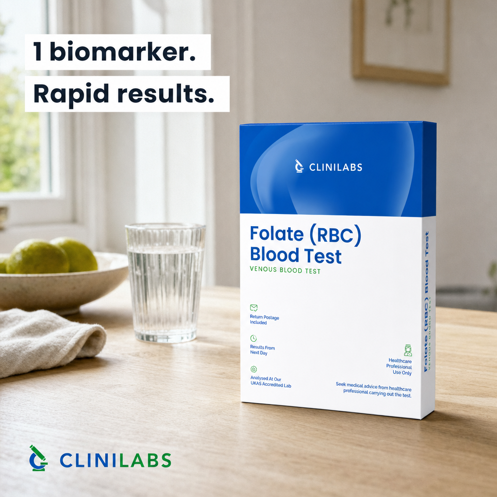 Folate (RBC) Blood Test kit on a kitchen table