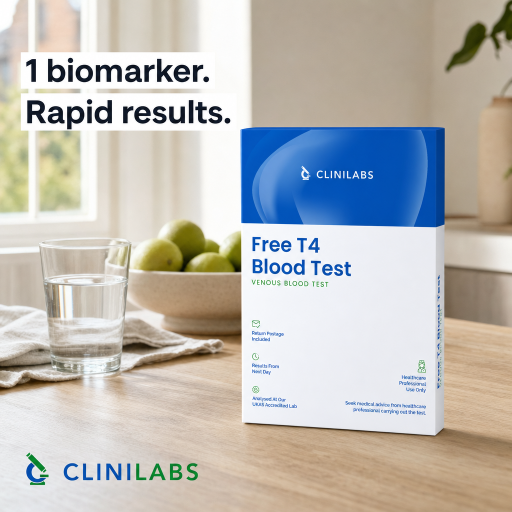 Free T4 Blood Test kit on a kitchen table