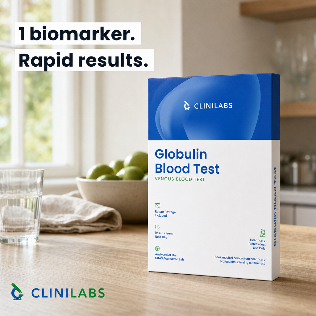 Globulin Blood Test kit on a kitchen table