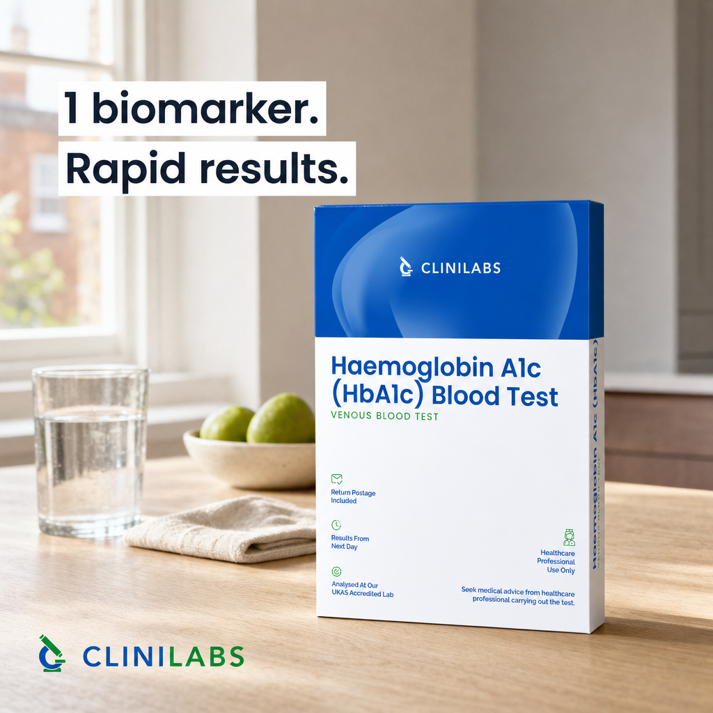 Haemoglobin A1c (HbA1c) Blood Test kit on a kitchen table