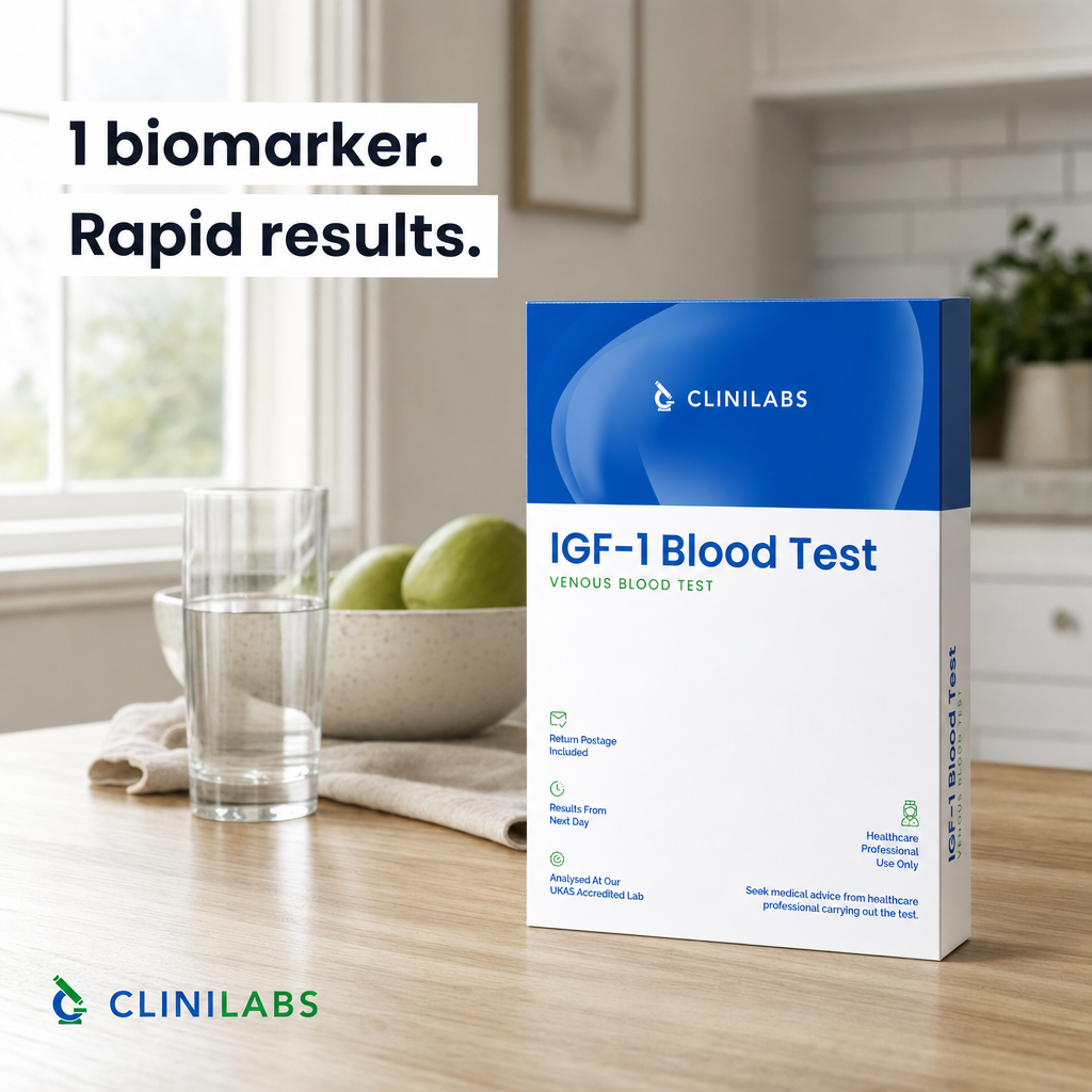 IGF-1 Blood Test kit on a kitchen table